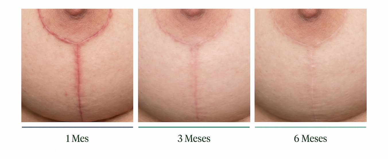 Evolución de la cicatriz vertical (lollipop) de mastopexia al mes, 3 meses y 6 meses