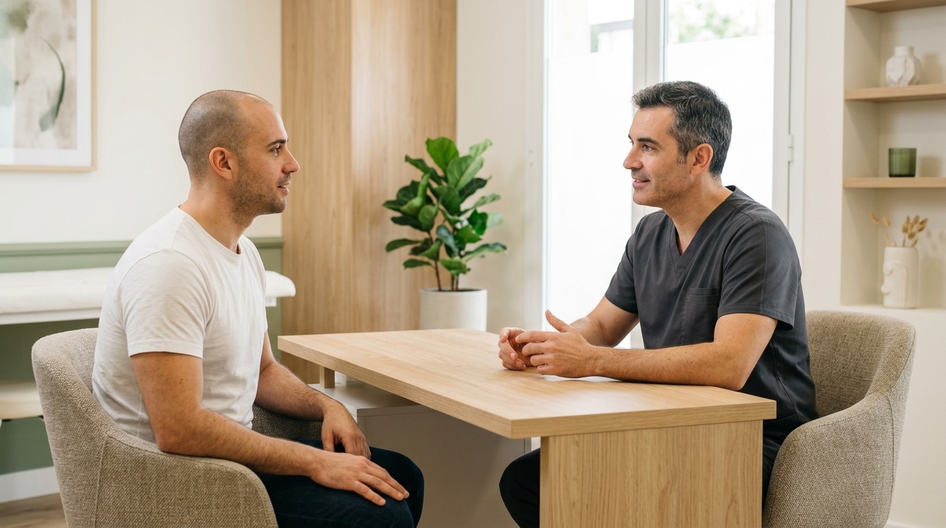 Especialista conversando con paciente sobre bótox o ácido hialurónico